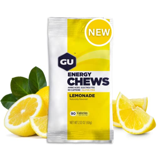 GU Energy Chews, Lemonade Energy Gummies with Electrolytes, 12 Bags (24 Servings Total)