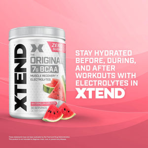 XTEND Original BCAA Powder Watermelon Explosion - Sugar Free Post Workout Muscle Recovery Drink with Amino Acids - 7G Bcaas for Men & Women - 30 Servings