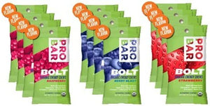 Bolt Organic Energy Chews Bundle Strawberry,Berry Blast and Raspberry - Four of Each Flavor, Box of 12