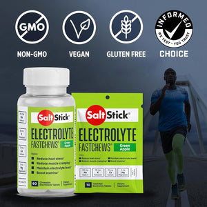 Fastchews Chewable Electrolyte Tablets | 60 Green Apple Electrolyte Chews | Salt Tablets for Runners, Sports Nutrition Supplements for Hydration, Running Chews | 60 Chewable Tablets