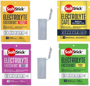 SaltStick with New Fastchews Flavors and Race Ready Tubes - Lemon Lime Mango and Mixed Berry Plus Electrolyte Capsules