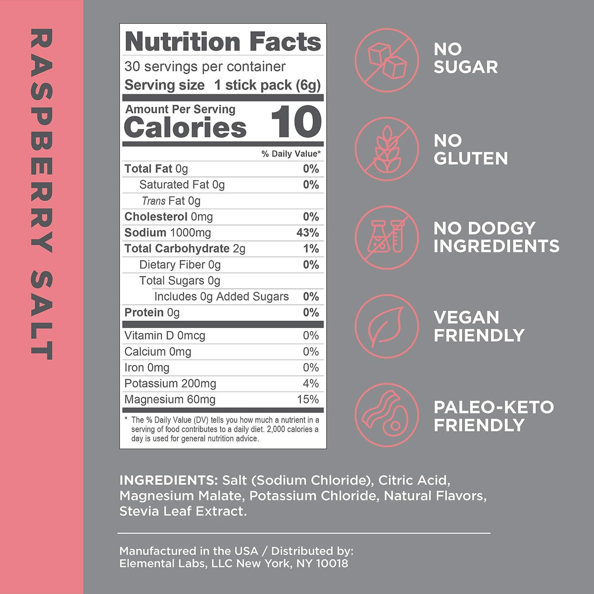LMNT Zero-Sugar Electrolytes - Raspberry Salt - Hydration Powder Packe ...