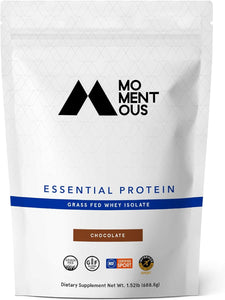Essential Grass-Fed Whey Protein Isolate, 24 Servings per Pouch for Essential Everyday Use, Gluten-Free, NSF Certified (Chocolate)