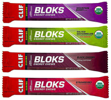 Energy Chews - CLIF BLOKS - 4 Flavor Variety Pack - Mountain Berry - Salted Watermelon - Black Cherry - Strawberry - Non-Gmo - Plant Based Food - Fast Fuel for Cycling and Running - Workout Snack (2.1 Ounce Packet, 4 Count)