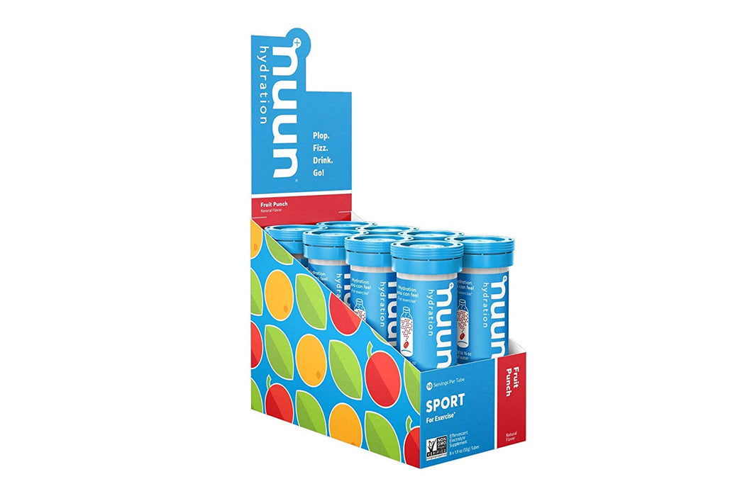 Nuun Sport: Electrolyte-Rich Sports Drink Tablets, Fruit Punch, Box of 8 Tubes (80 servings), Sports Drink for Replenishment of Essential Electrolytes Lost Through Sweat