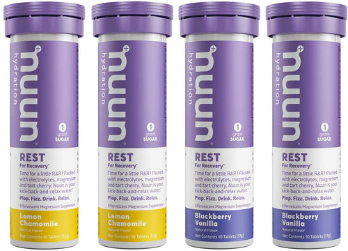 Nuun Rest: Rest and Recovery Drink Tablets, Magnesium Citrate, Tart Cherry, Electrolytes - Lemon Chamomile + Blackberry Vanilla - 4 Tubes (40 Servings)