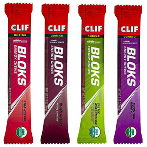 Energy Chews - CLIF BLOKS - 4 Flavor Variety Pack - Mountain Berry - Salted Watermelon - Black Cherry - Strawberry - Non-Gmo - Plant Based Food - Fast Fuel for Cycling and Running - Workout Snack (2.1 Ounce Packet, 4 Count)