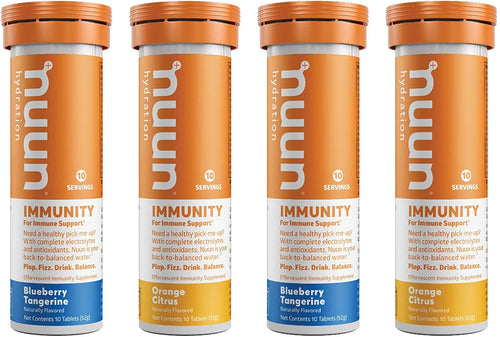 Nuun Immunity: Immune Support Hydration Supplement, Electrolytes, Antioxidants, Vitamin C, Zinc, Turmeric, Elderberry, Ginger, Echinacea - Blueberry Tangerine + Orange Citrus - 4 Tubes (40 Servings)