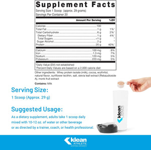 Klean Isolate | Whey Protein Isolate to Enhance Daily Protein and Amino Acid Intake for Muscle Integrity* | NSF Certified for Sport | 20 Servings | Natural Chocolate Flavor