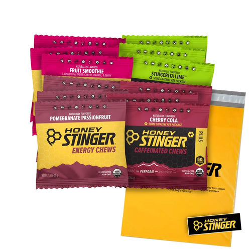 - Organic & Caffeinated Energy Chews Variety Pack - Variety Pack - 12 Count - 3 of Each Flavor - Chewy Gummy Energy Source for Any Activity - Cherry Cola, Stingerita Lime, Pomegranate Passion Fruit & Fruit Smoothie - plus Sticker