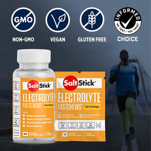 Fastchews Electrolytes | 60 Chewable Electrolyte Tablets | Salt Tablets for Runners and Endurance Sports Nutrition | Hydration Electrolyte Chews | Vegan | Orange | 60 Tablets
