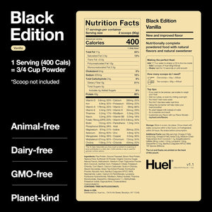Black Edition | Vanilla 40G Vegan Protein Powder | Nutritionally Complete Meal | 27 Vitamins and Minerals, Gluten Free | 17 Servings | Scoop Not Included to Reduce Plastic